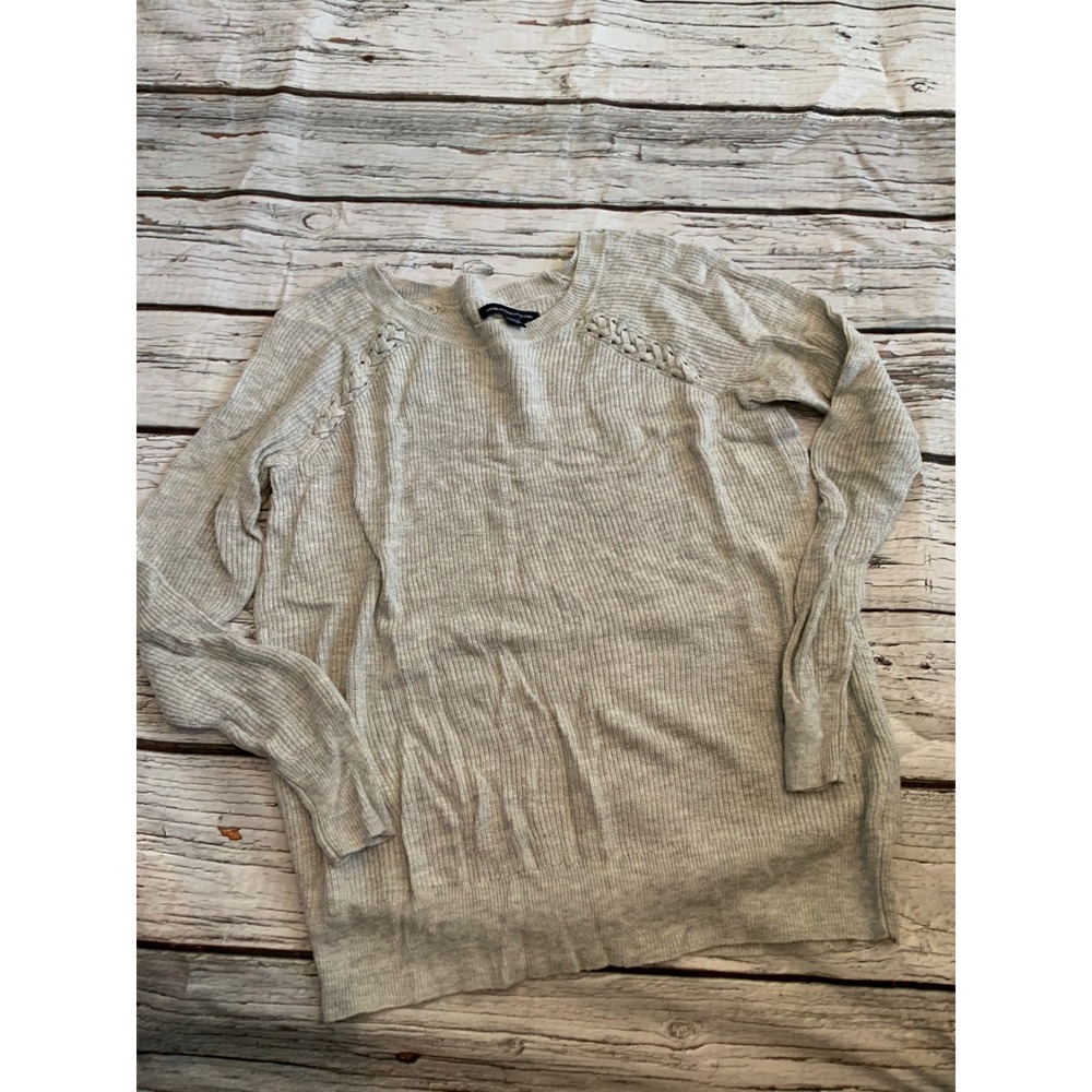 American Eagle Outfitters Gray Ribbed Knit Sweater Braided Shoulder Detail XS